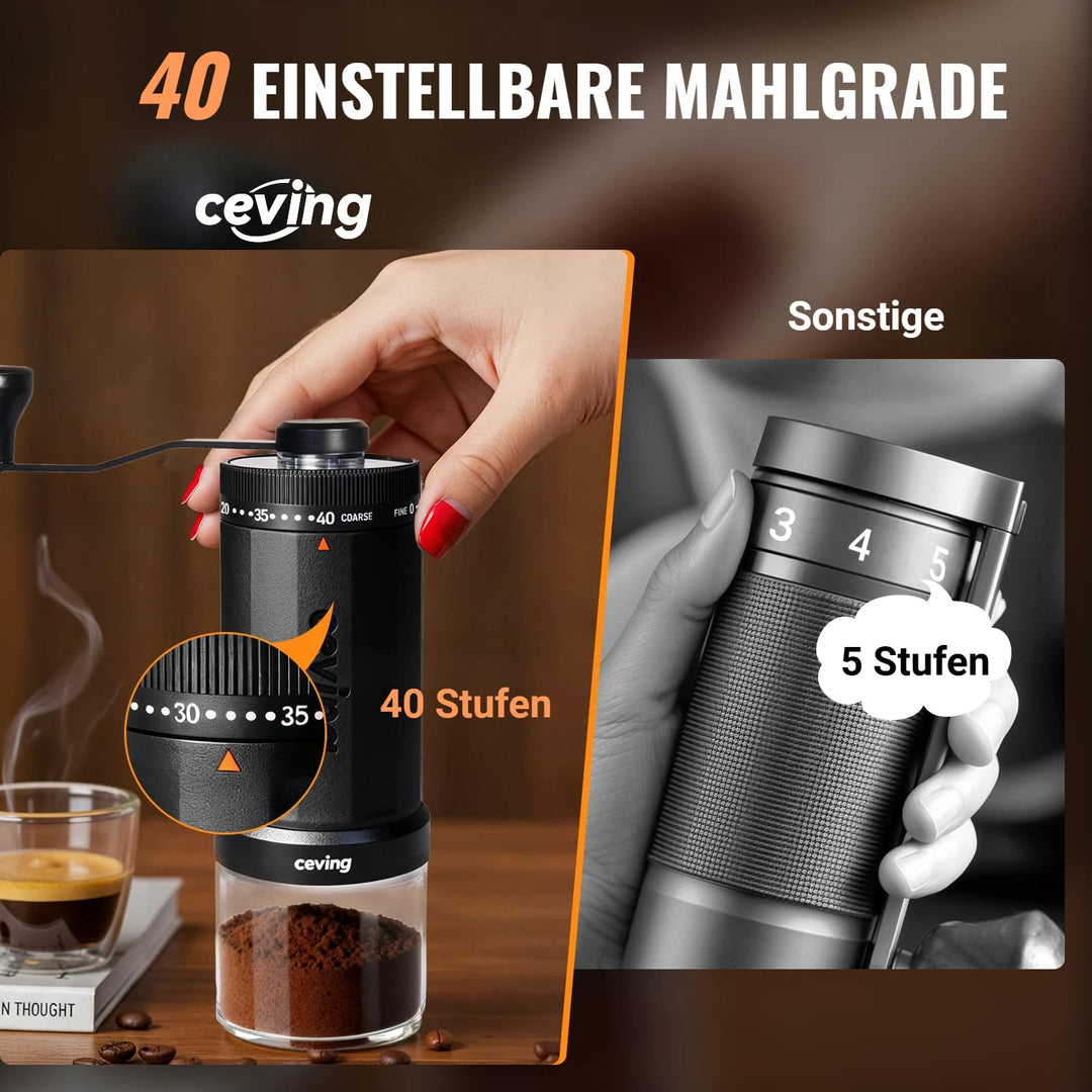 Manuelle Kaffeemühle 60g Fassungsvermögen 40 Mahlstufen Edelstahlmahlwerk - Bild 4