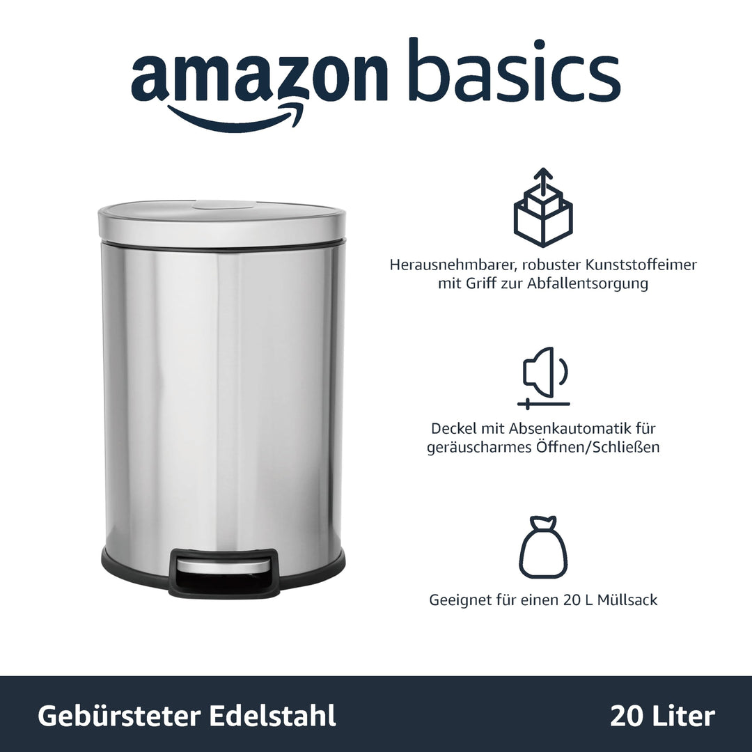Mülleimer 20 L Edelstahl gebürstet mit Soft-Close-Deckel Pedal - Bild 2