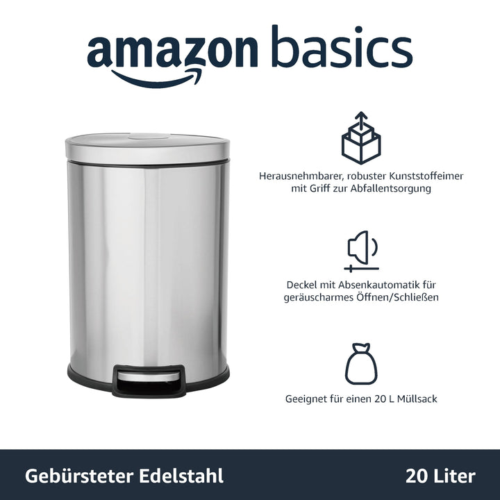 Mülleimer 20 L Edelstahl gebürstet mit Soft-Close-Deckel Pedal - Bild 2