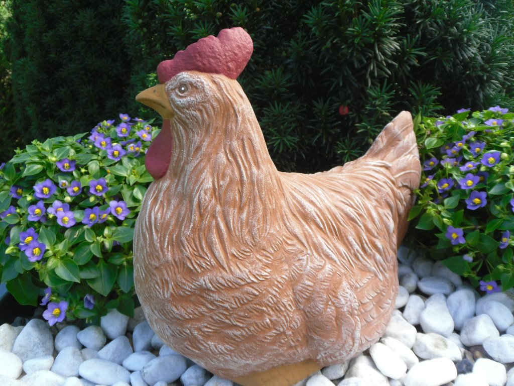 Gartenfigur Huhn Steinguss Terrakotta-Patina 26x15x23 cm Unikat - Bild 3