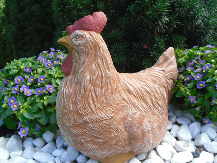 Gartenfigur Huhn Steinguss Terrakotta-Patina 26x15x23 cm Unikat - Bild 3