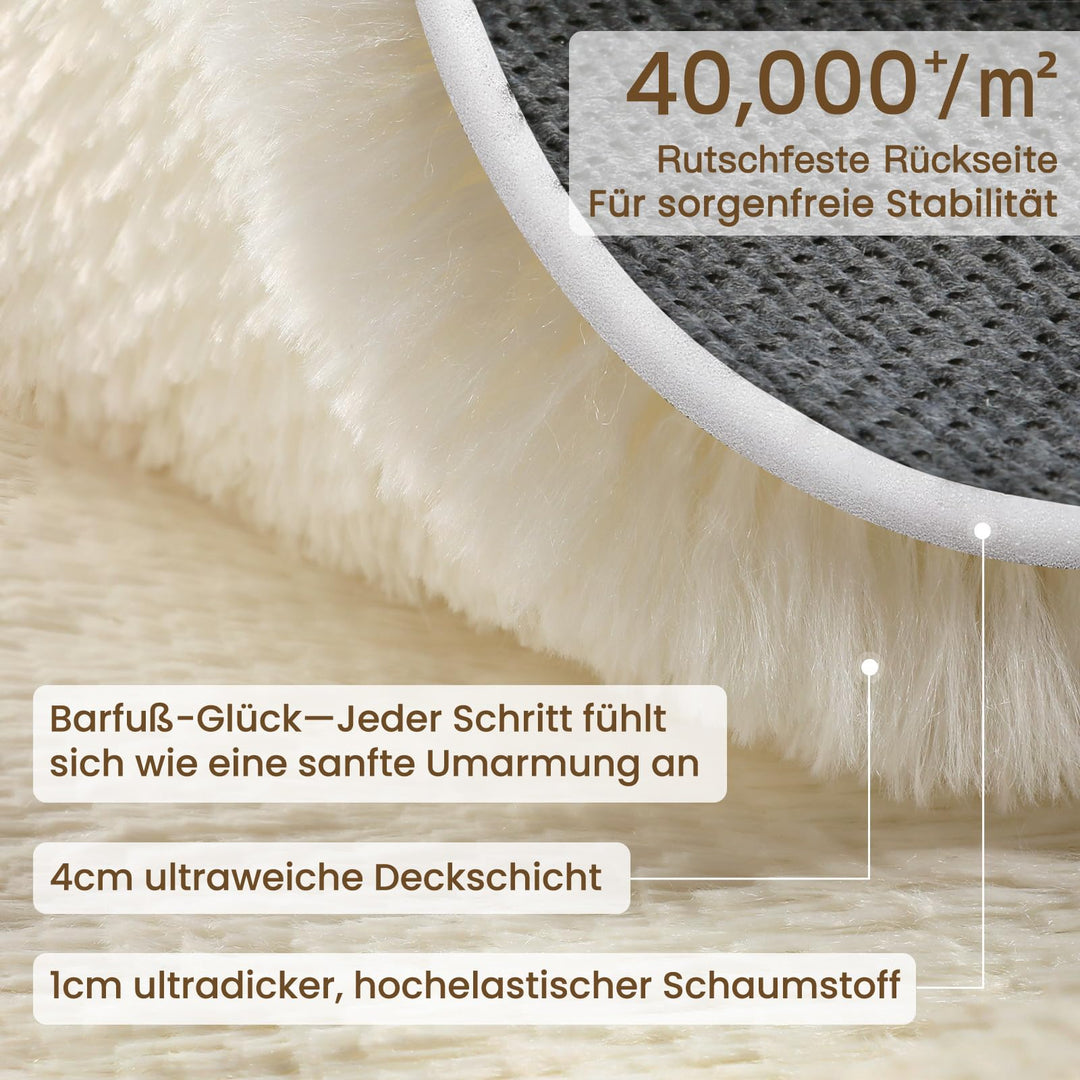 Hochflor Teppich Creme 160x230 cm flauschig weich rutschfest - Bild 3
