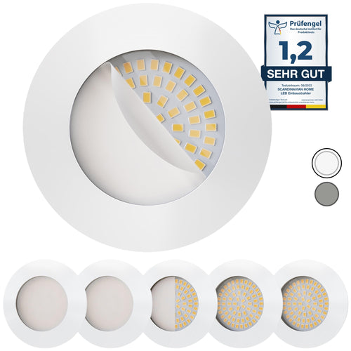LED Einbaustrahler 6er Set 230V 4,5W warmweiss 68mm Milchglas weiss-matt