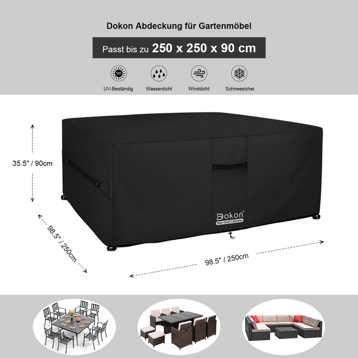 Gartenmöbel Abdeckplane Wasserdicht 250x250x90cm für Lounge und Tisch - Bild 2