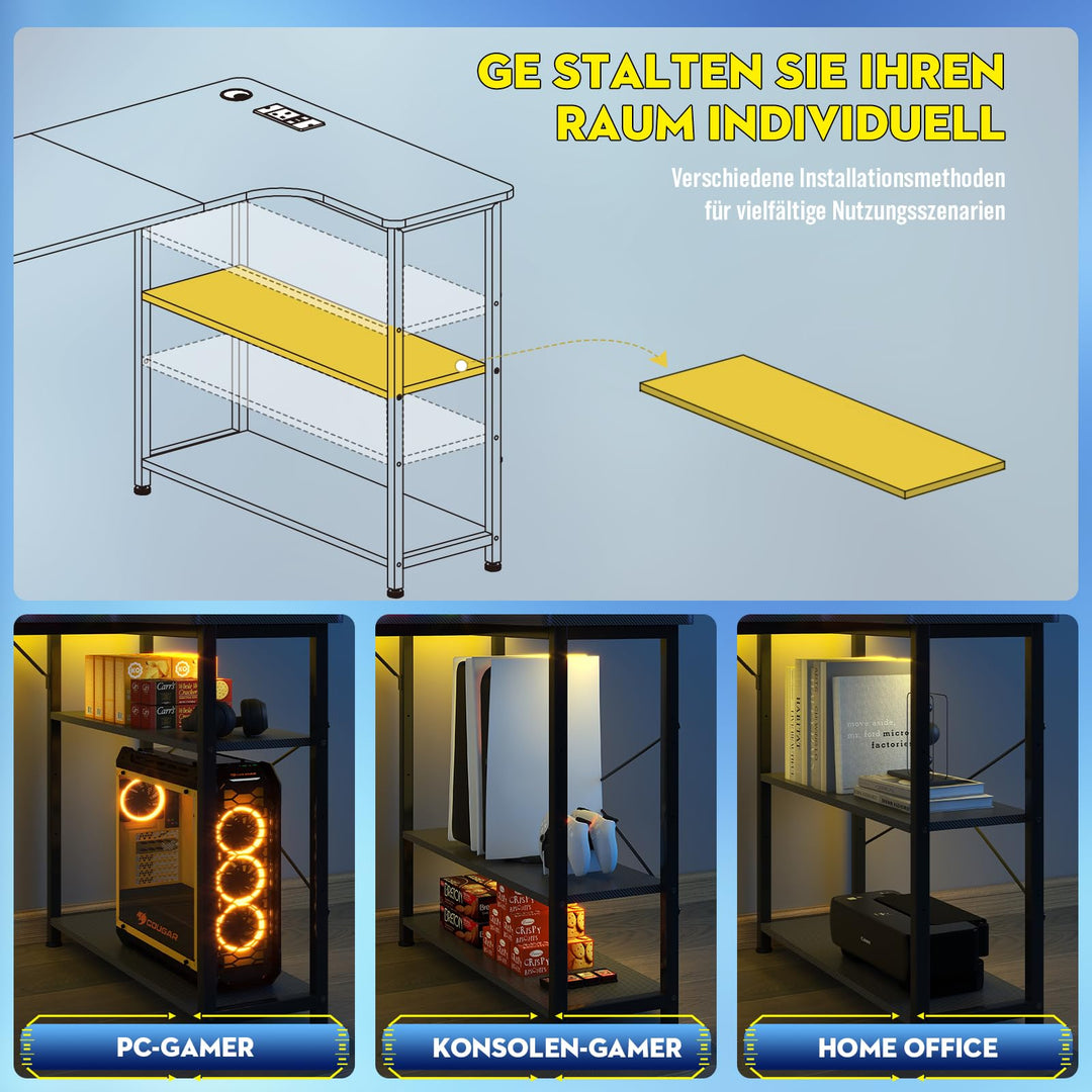 Gaming Schreibtisch L-Form 120x80cm mit Steckdose und USB-Anschluss - Bild 4
