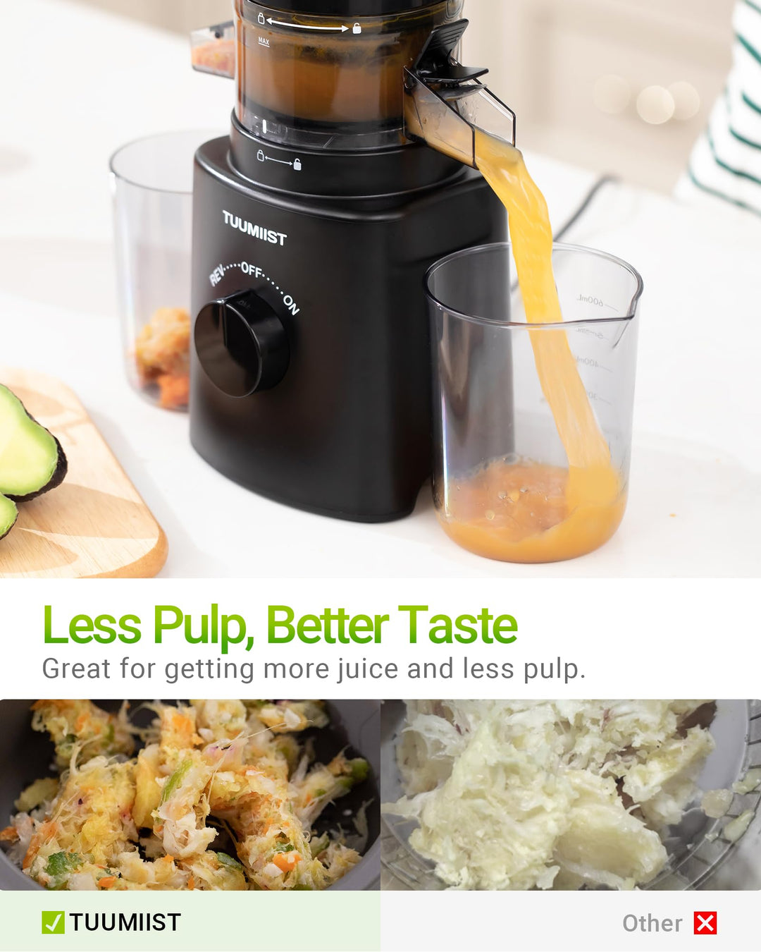 Slow Juicer 120mm Einfüllschacht 0,8L für ganze Früchte, Glanzschwarz - Bild 5
