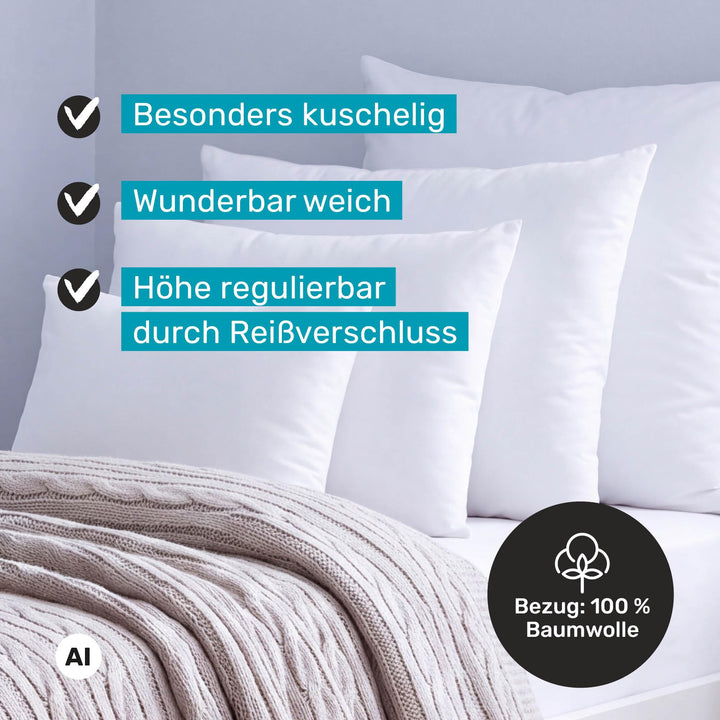 Kopfkissen variabel befüllbar 80x80 cm Hohlfaser Baumwolle - Bild 3