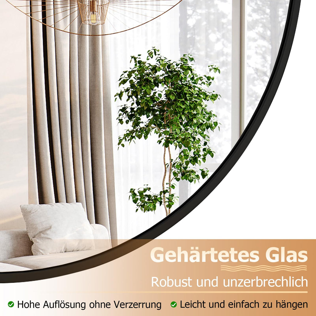 Runder Wandspiegel 70 cm Aluminium-Metallrahmen Schwarz - Bild 5