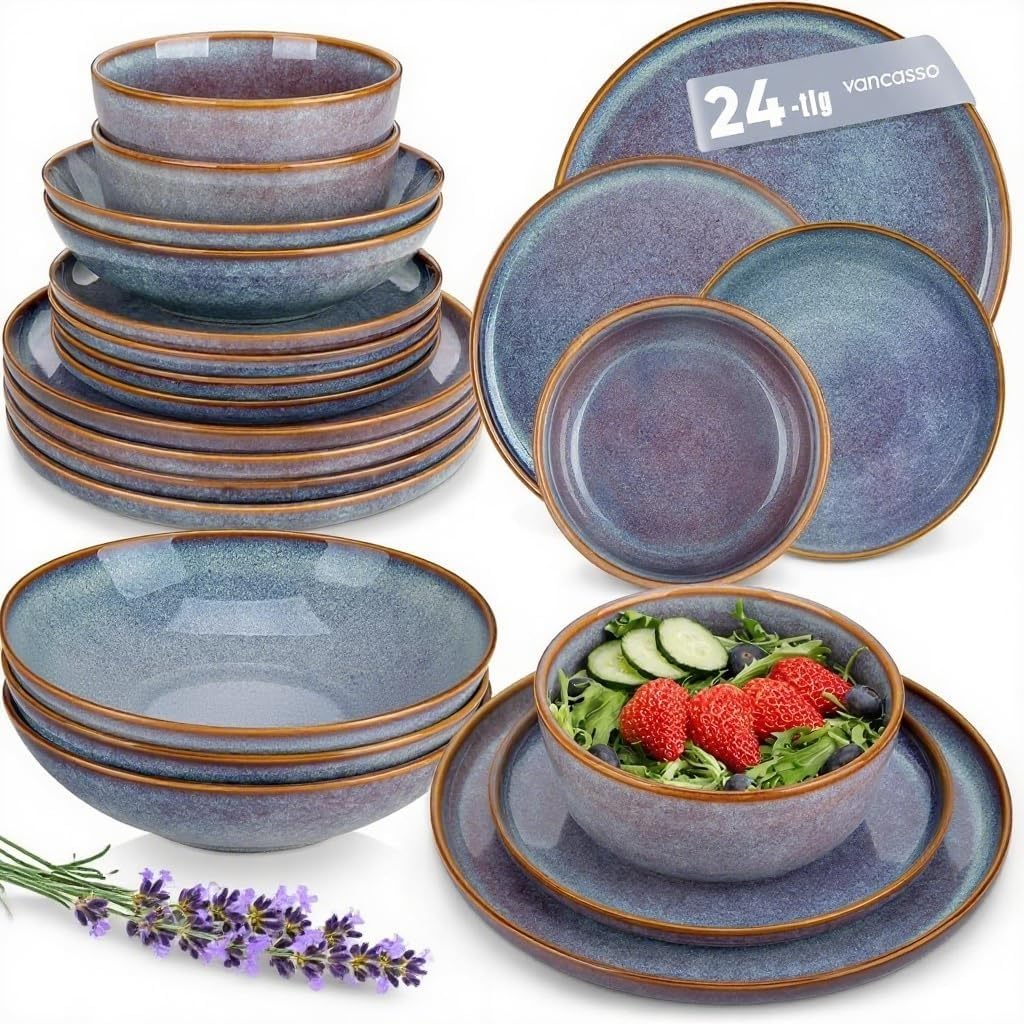 Geschirrset Steinzeug 24-teilig für 6 Personen Lavendelblau