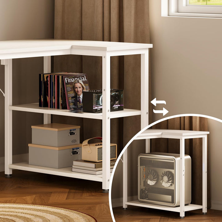 Gaming Schreibtisch L-Form mit Regal 100x70 cm Weiss - Bild 3