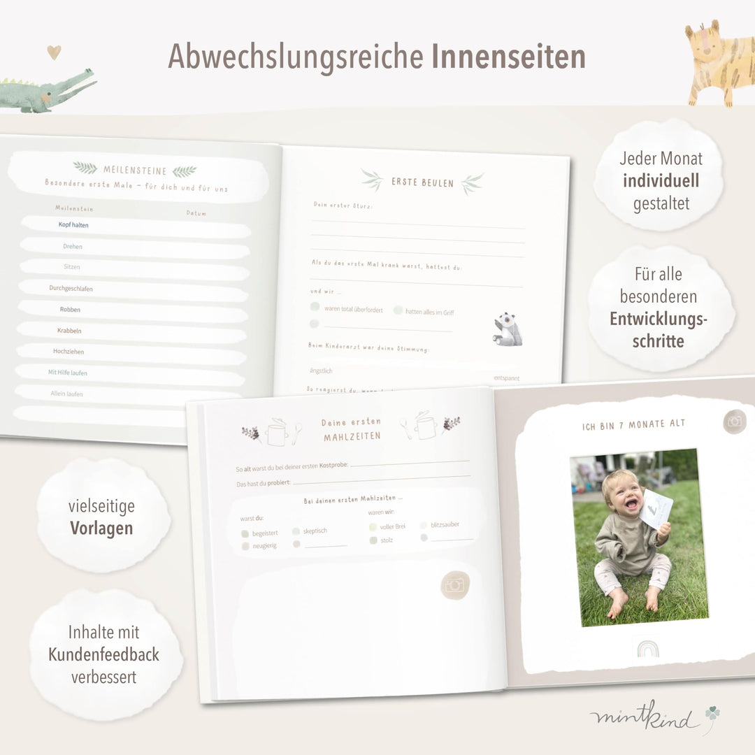 Babyalbum erstes Jahr Hardcover Beige Leinen 176 Seiten mit Sticker-Set - Bild 3