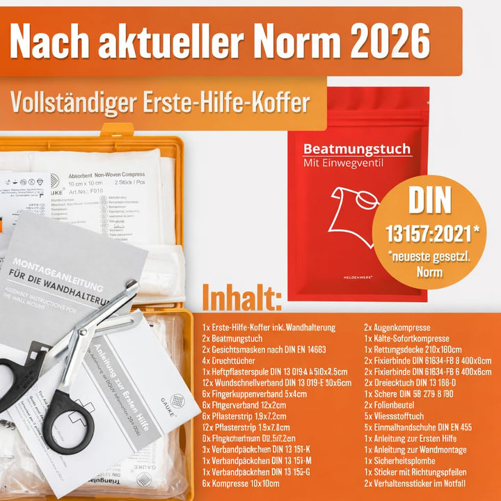 Erste-Hilfe-Kasten DIN 13157:2021 wasserdicht mit Wandhalterung