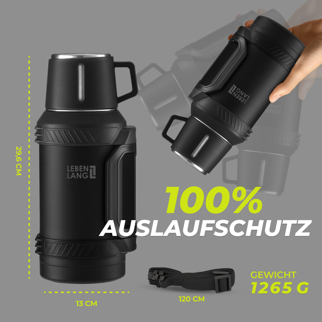 Thermosflasche 1,5 Liter mit Becher und Teesieb 24h Warmhaltung - Bild 3