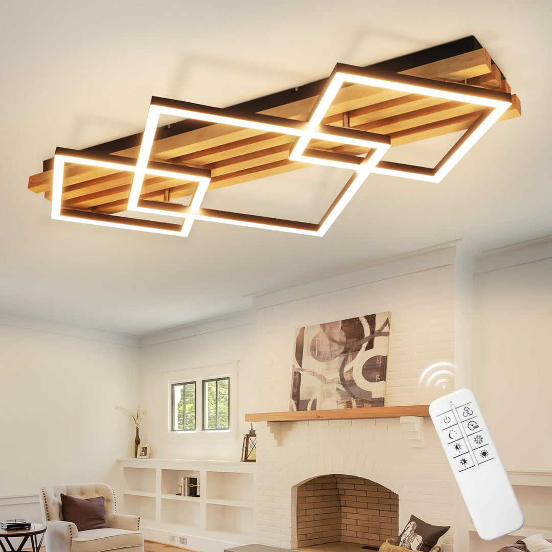 Deckenleuchte Holz 70cm dimmbar mit Fernbedienung 46W