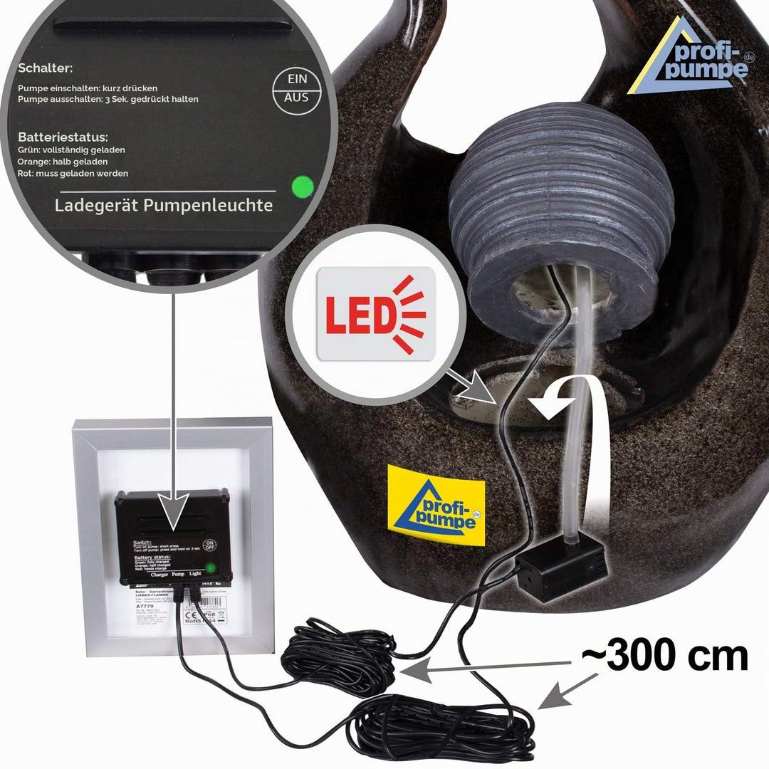 Solarbrunnen mit Li-Ion-Akku und LED-Licht Polyresin 48x26x70cm - Bild 5