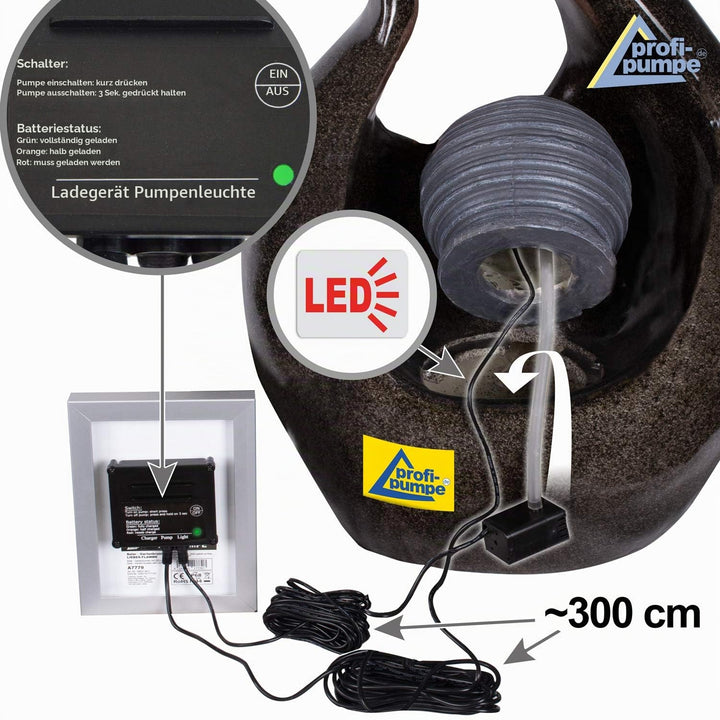 Solarbrunnen mit Li-Ion-Akku und LED-Licht Polyresin 48x26x70cm - Bild 5