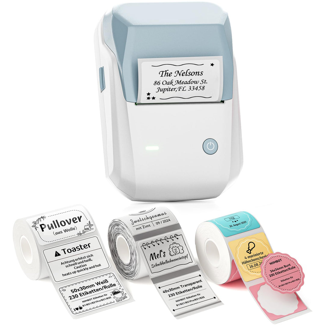 Etikettendrucker Thermodruck Bluetooth USB 50mm mit 3 Etikettenrollen