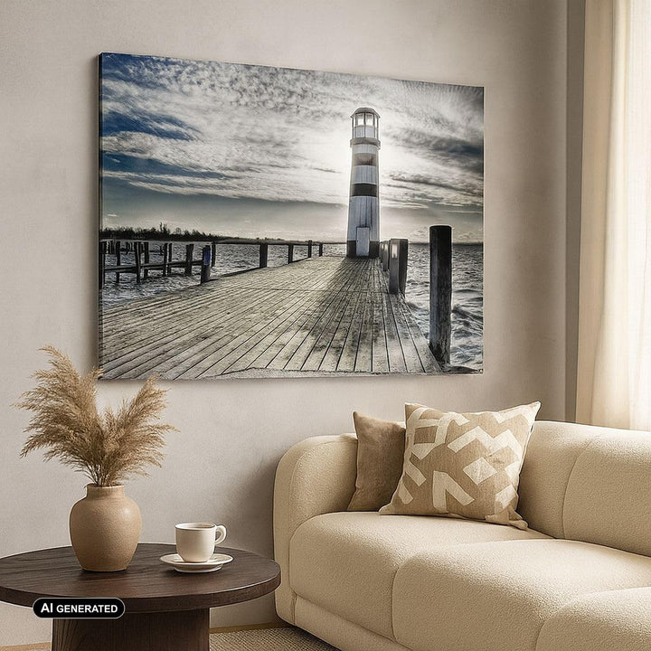 Leinwandbild See mit Leuchtturm und Holzbrücke 70x50 cm - Bild 4