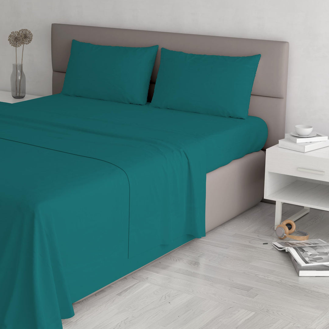 Bettwäsche-Set Doppelbett 100% Baumwolle 4-teilig Flaschengrün