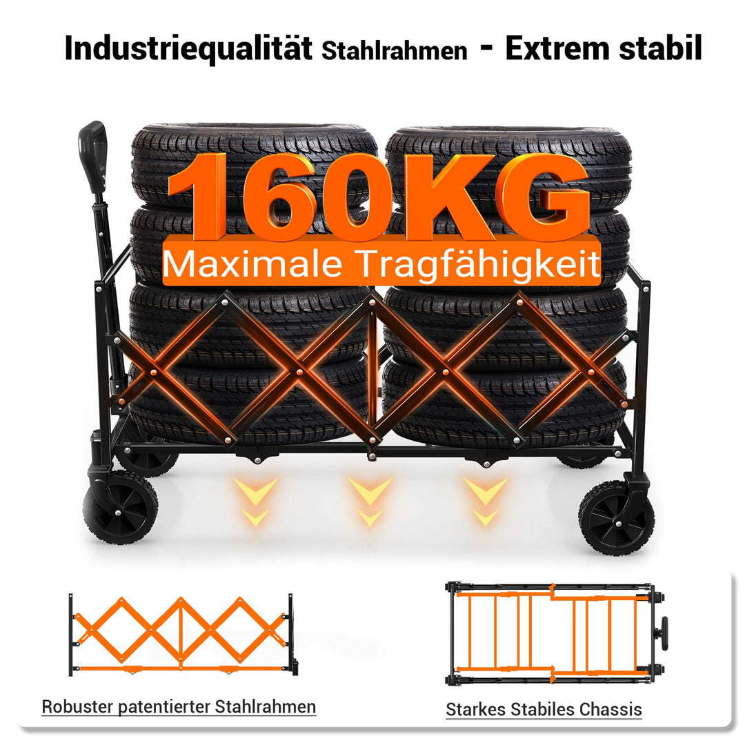 Bollerwagen faltbar 120L extra lang mit 360°-Rädern schwarz - Bild 5