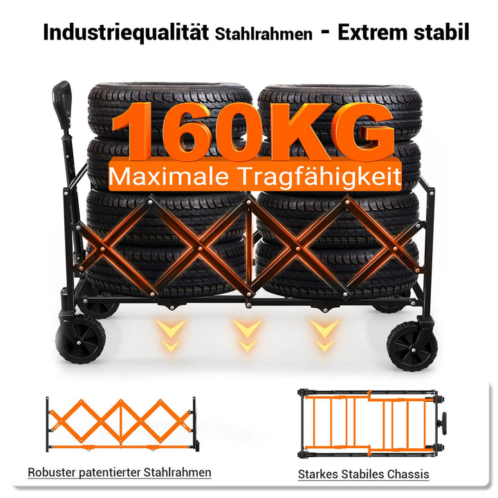 Bollerwagen faltbar 120L extra lang mit 360°-Rädern schwarz - Bild 5