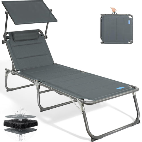 Sonnenliege klappbar mit Dach und Kopfstütze 200x70 cm bis 180 kg
