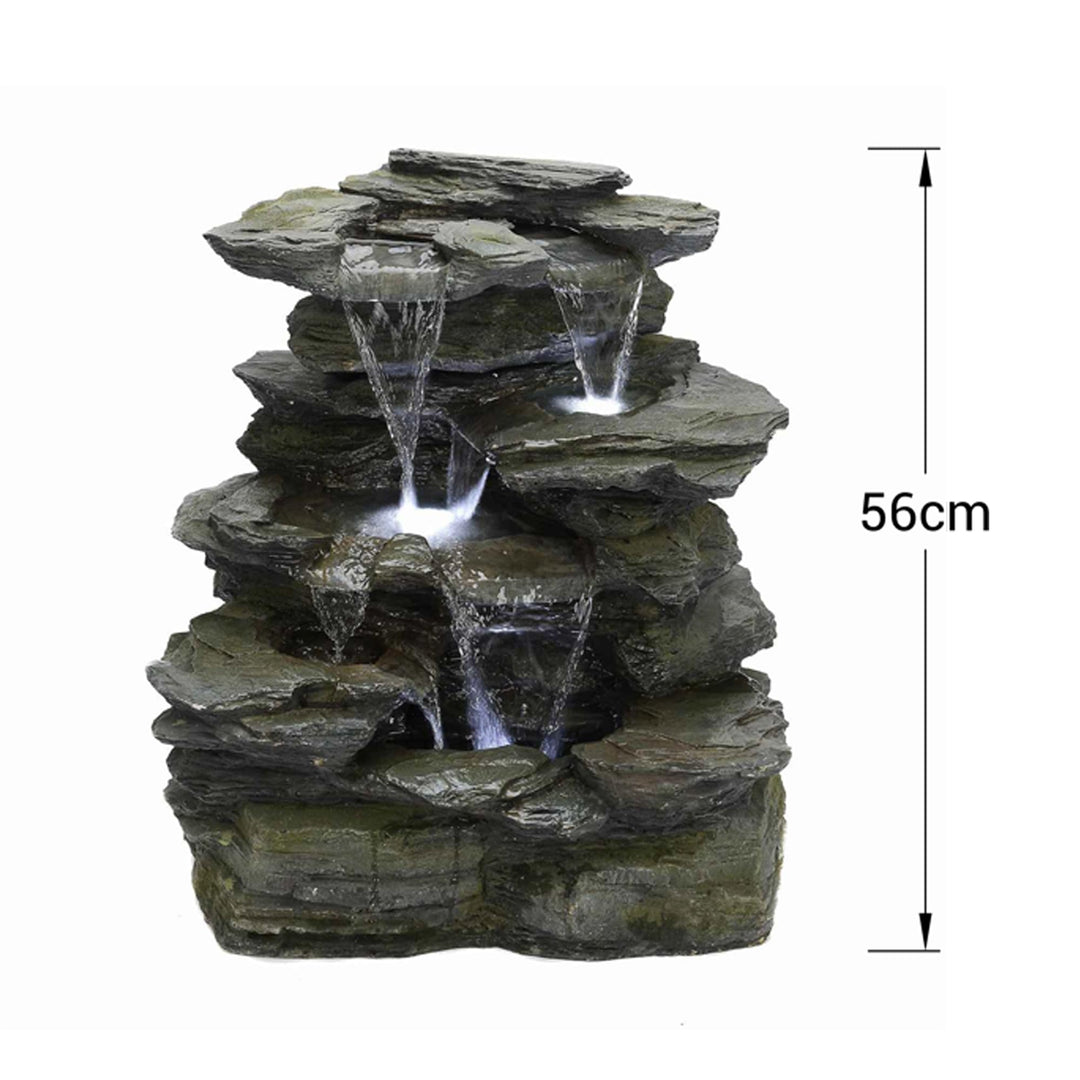 Gartenbrunnen Naturstein-Optik mit LED 3-stufig aus Polyresin - Bild 5