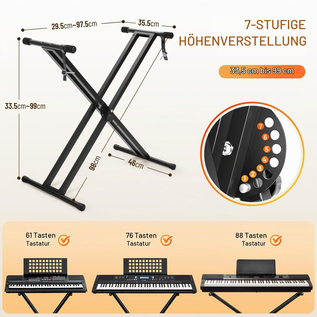Keyboard-Set Ständer und Bank höhenverstellbar für 61–88 Tasten - Bild 2