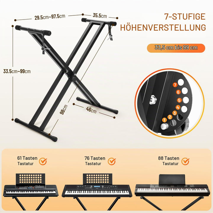 Keyboard-Set Ständer und Bank höhenverstellbar für 61–88 Tasten - Bild 2