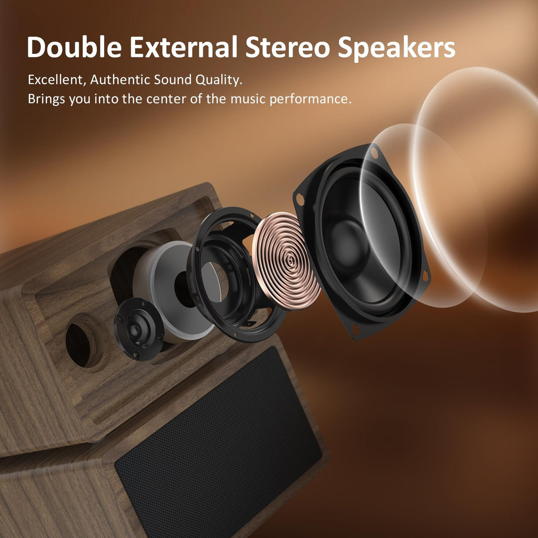 Plattenspieler Holz mit Stereo-Lautsprechern, Bluetooth &amp; Riemenantrieb