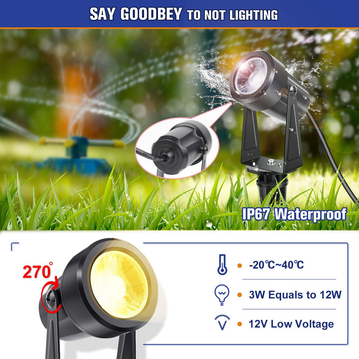LED Gartenstrahler 6er-Set Warmweiss 3000K IP67 mit Kabel 23m - Bild 5