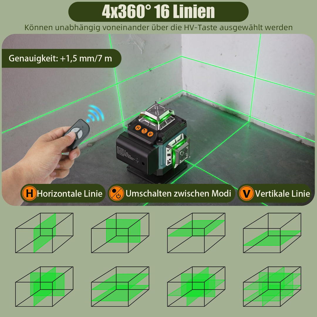 Kreuzlinienlaser Grün 4x360° Selbstnivellierend mit Akku-Set - Bild 2