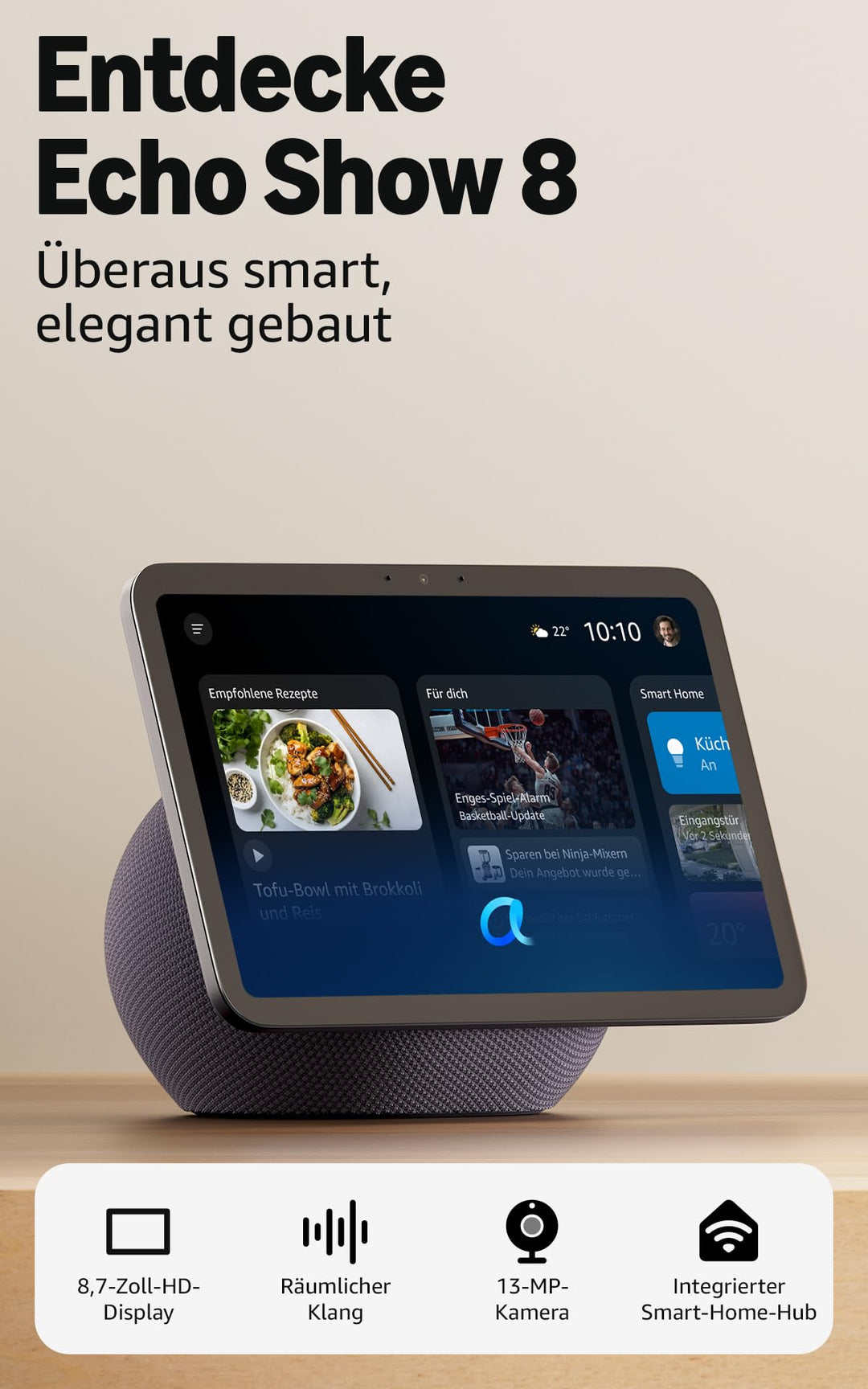 Smart Display 8,7 Zoll HD 3D-Audio Alexa Smart-Home-Hub Graphit - Bild 2
