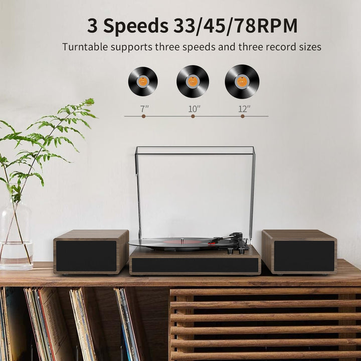 Plattenspieler Holz mit Stereo-Lautsprechern, Bluetooth &amp; Riemenantrieb
