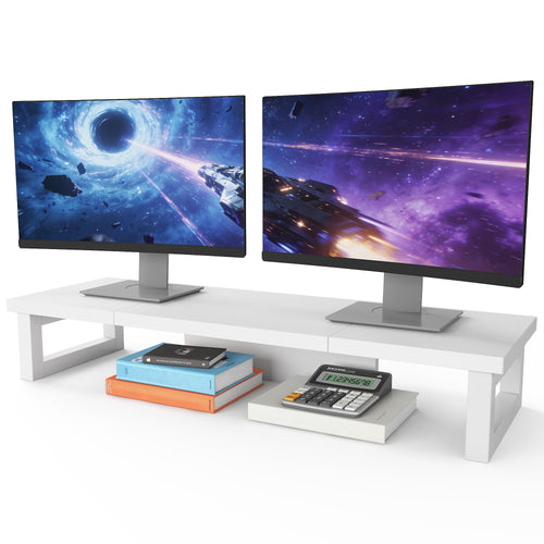 Monitorständer 2 Monitore MDF + Stahl 91x26x12,5 cm Weiss