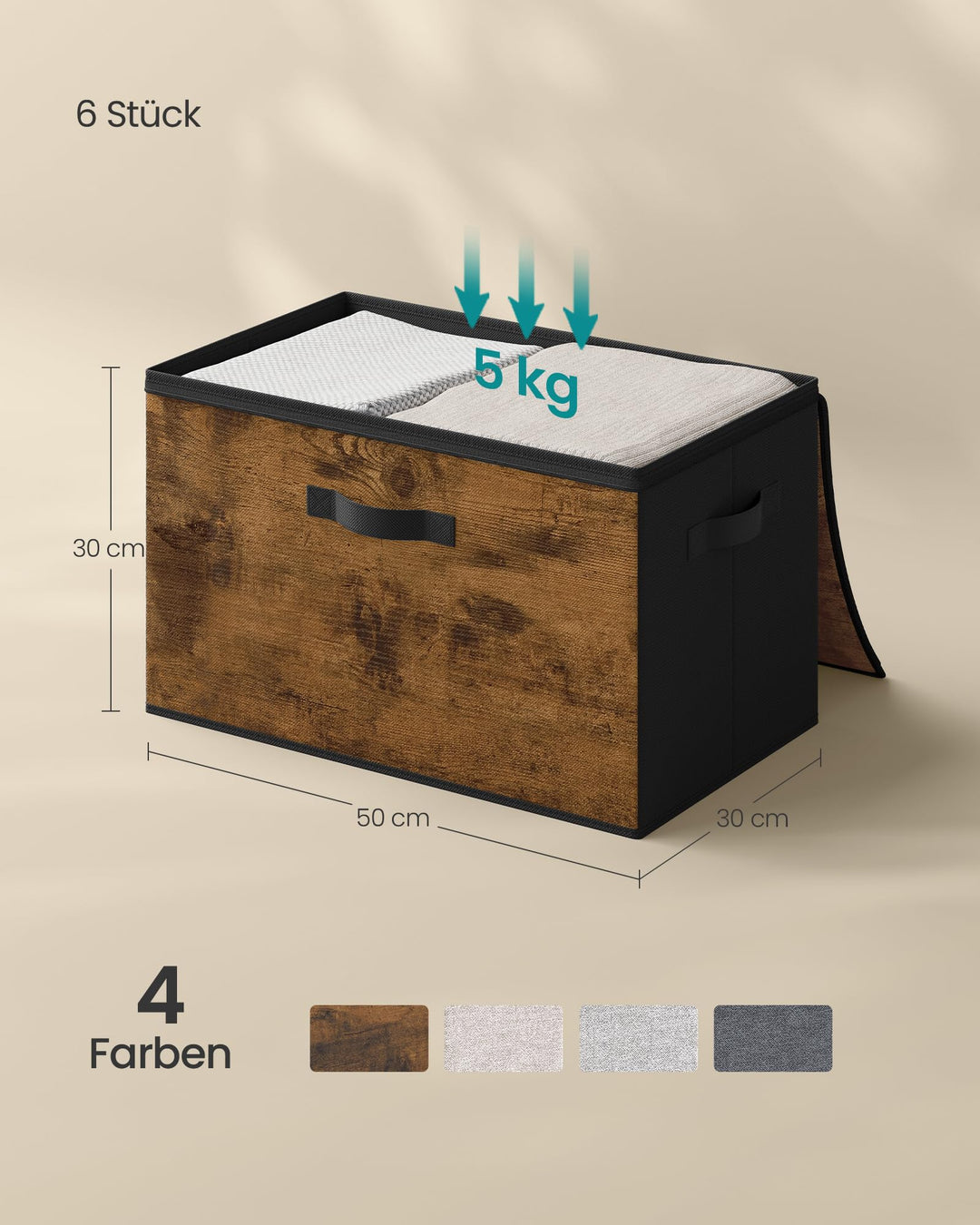 Aufbewahrungsboxen Vliesstoff 6er-Set mit Deckel 45L faltbar - Bild 6