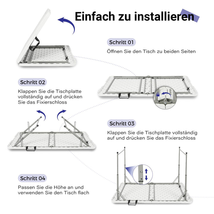 Klapptisch 120x60 cm höhenverstellbar HDPE klappbar tragbar Weiß - Bild 4