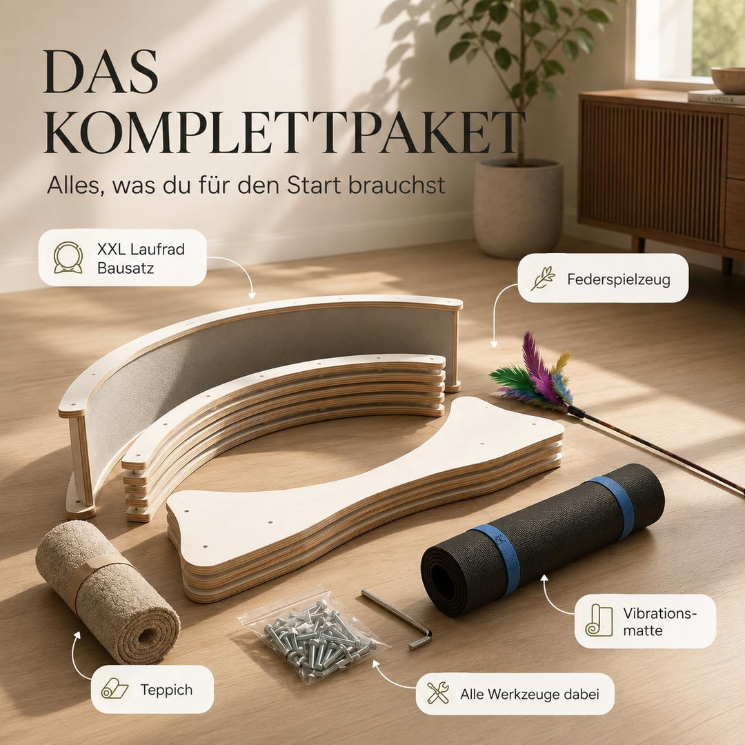 Katzenlaufrad XXL 132 cm Holz mit Teppich Weiss/Grau - Bild 7