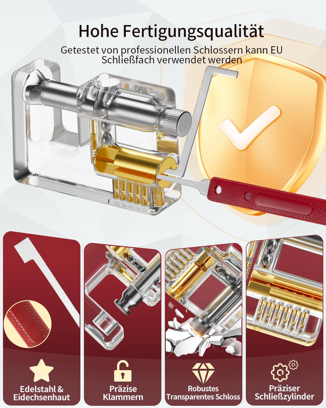 Lockpicking Set 37+5 Teile mit 5 transparenten Schlössern für Anfänger &amp; Profis - Bild 5