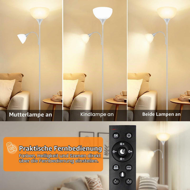 Stehlampe mit Leselampe 2-in-1 Deckenfluter dimmbar 182 cm Silber - Bild 5