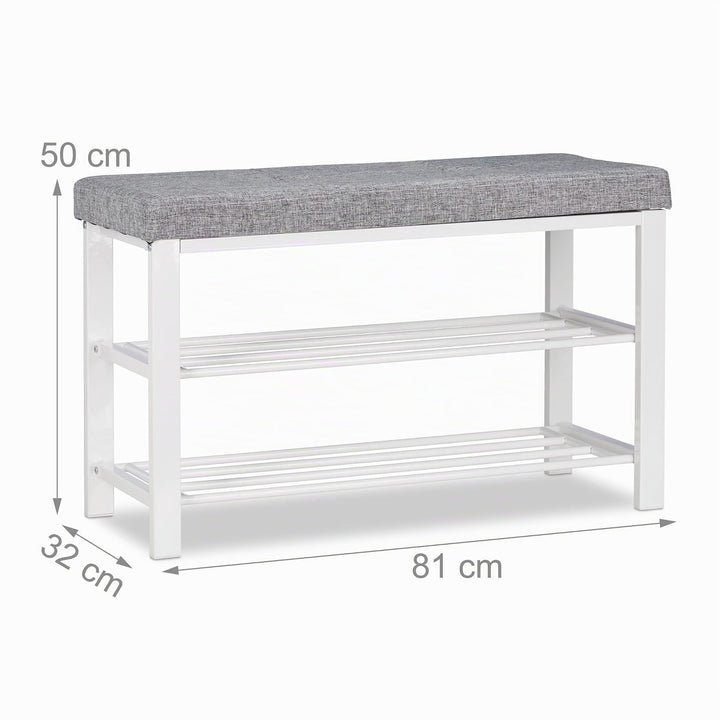Schuhbank mit Polster 2 Ebenen Metall Flur 50x81x32 cm grau - Bild 4