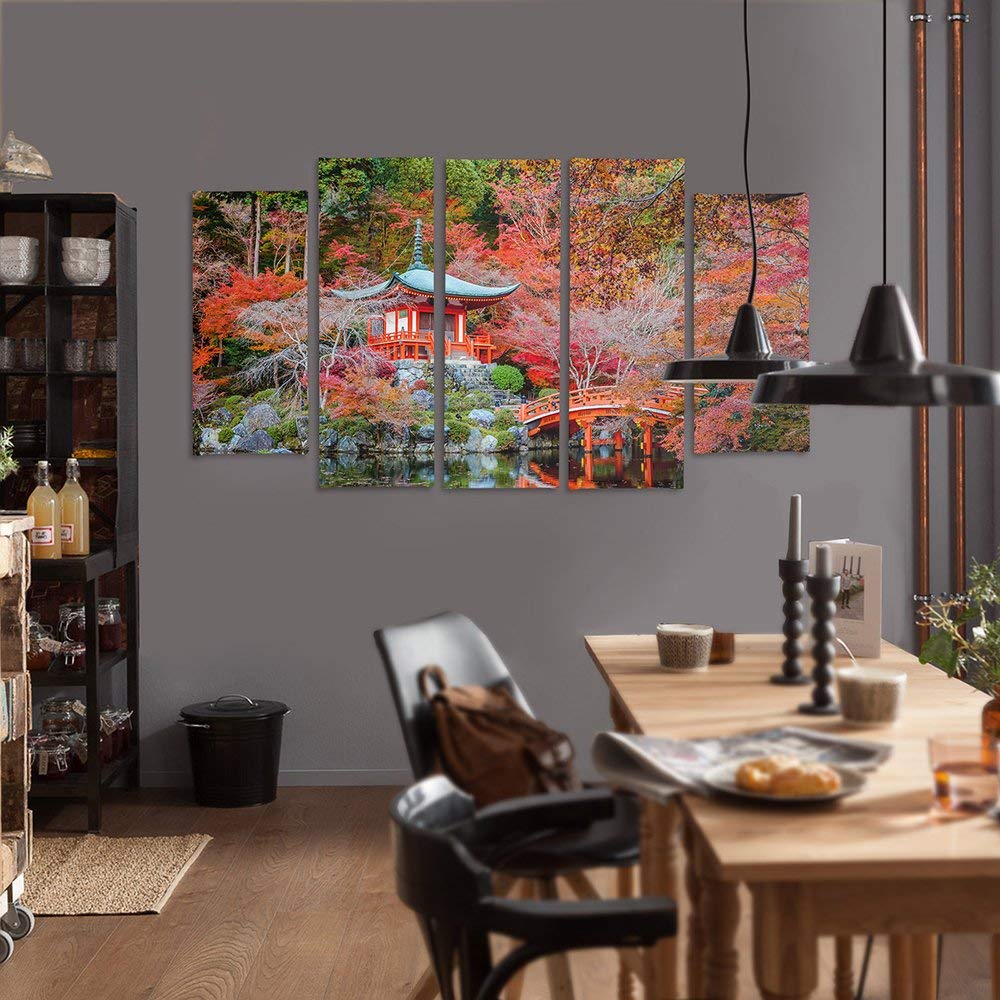 Leinwandbild 5-teilig Japanischer Garten Rot 150x100 cm Canvas - Bild 4