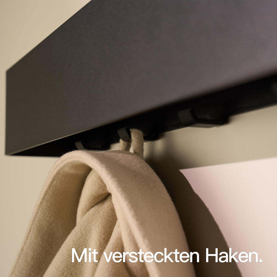 Wandgarderobe Aluminium 80 cm mit verdeckten Haken Schwarz Matt - Bild 3