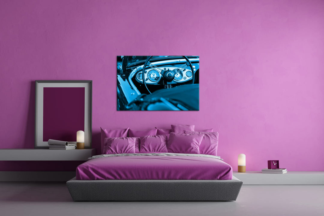 Leinwandbild Roter Cabrio Oldtimer 80x60 cm Blau Monochrom - Bild 3