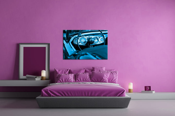 Leinwandbild Roter Cabrio Oldtimer 80x60 cm Blau Monochrom - Bild 3