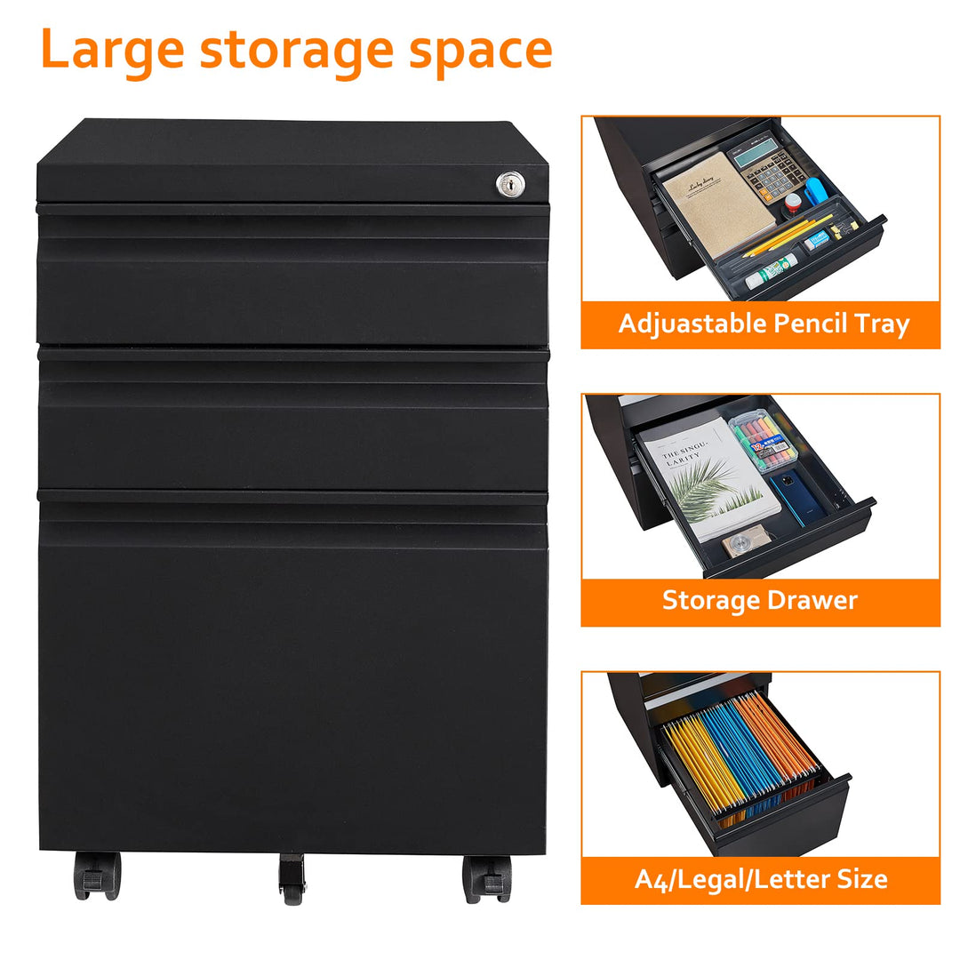 Rollcontainer Stahl abschliessbar 3 Schubladen 39x50x62 cm schwarz - Bild 2