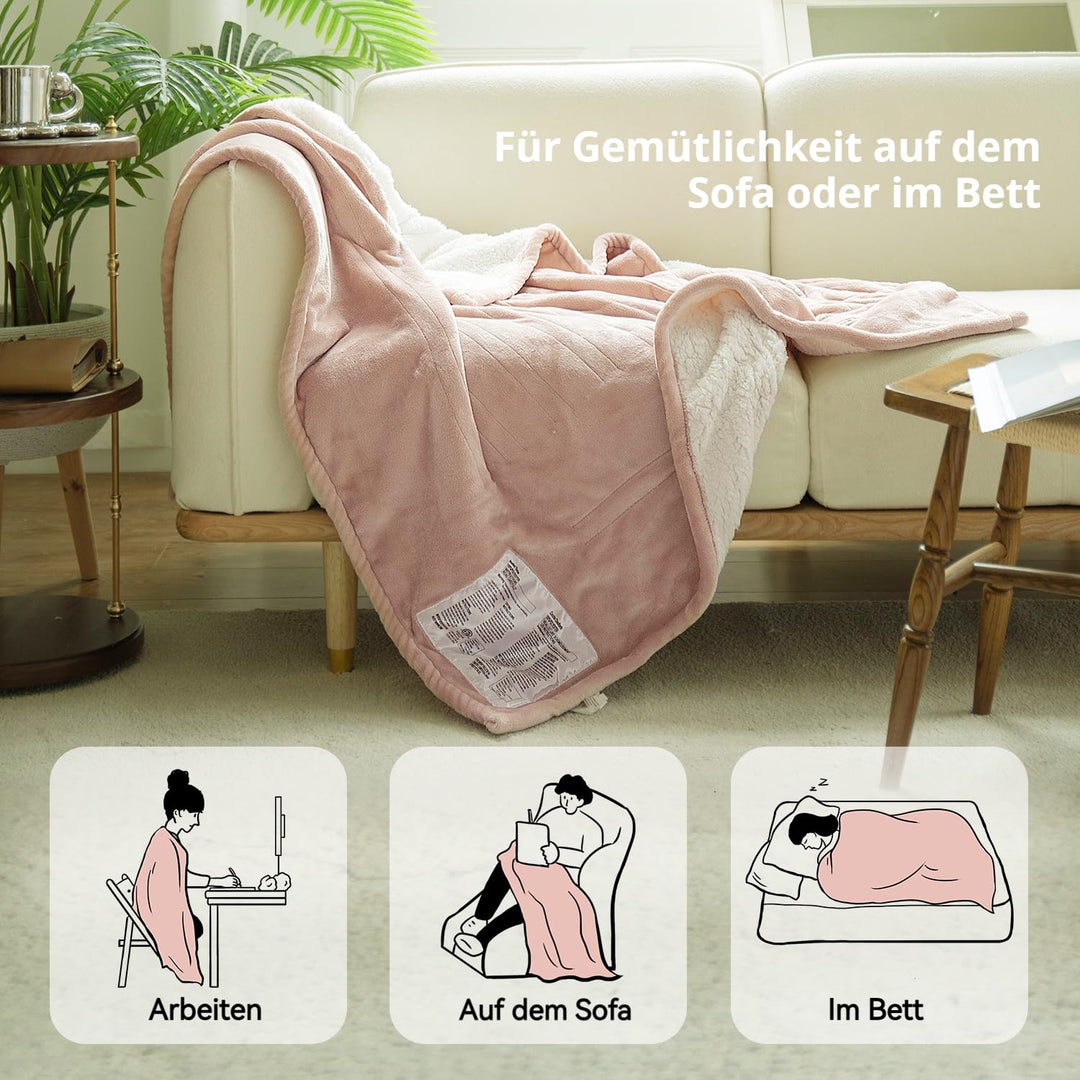 Heizdecke Plüsch-Sherpa 130x180cm 9 Stufen Abschaltautomatik Rosa - Bild 3