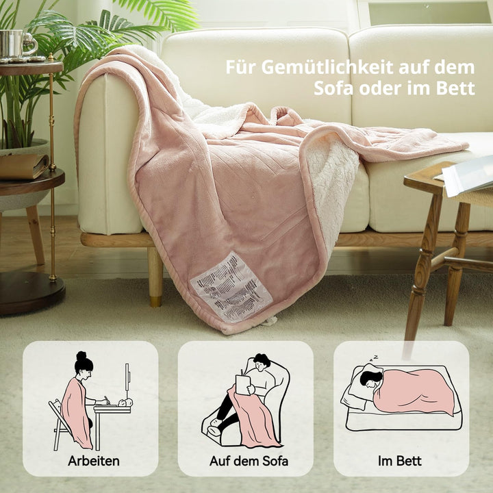 Heizdecke Plüsch-Sherpa 130x180cm 9 Stufen Abschaltautomatik Rosa - Bild 3