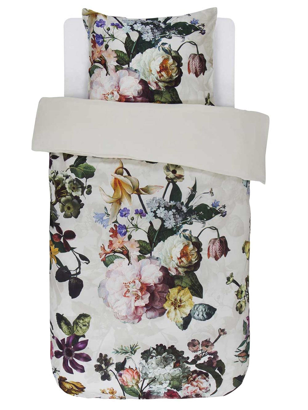 Bettwäsche Baumwollsatin Blumen Ecru 135x200 cm romantisch