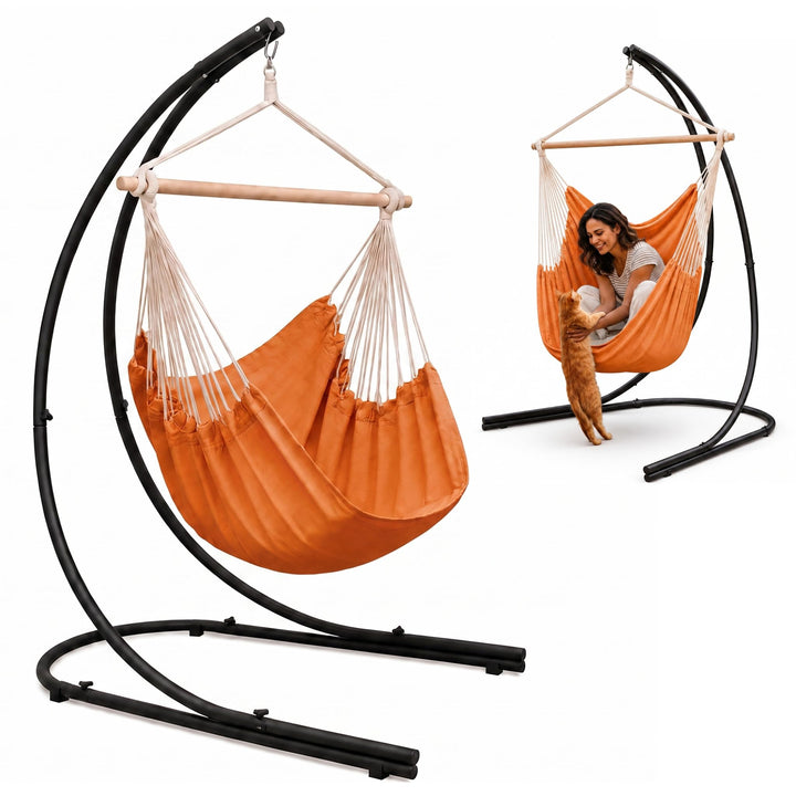 Hängesessel mit Gestell XXL 185x130cm Baumwolle für Garten Balkon